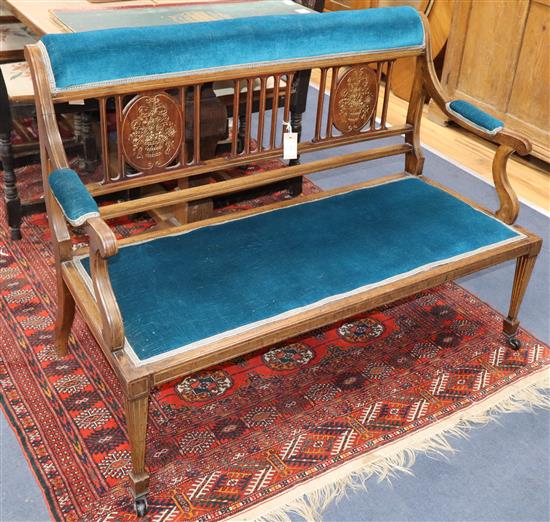 An Edwardian inlaid mahogany two seater settee W.118cm